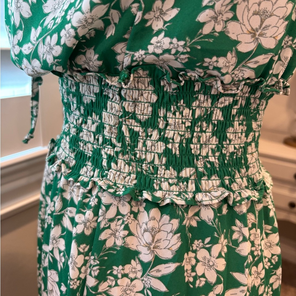 Sienna Sky Green and White Floral Tie-Neck Midi Dress - Picture 3 of 5